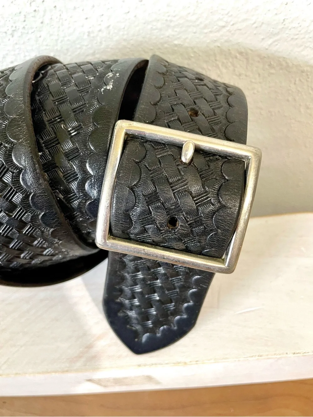 Leather Basketweave Duty Utility Belt Western Black 46 USA Tex Showmaker & Sons